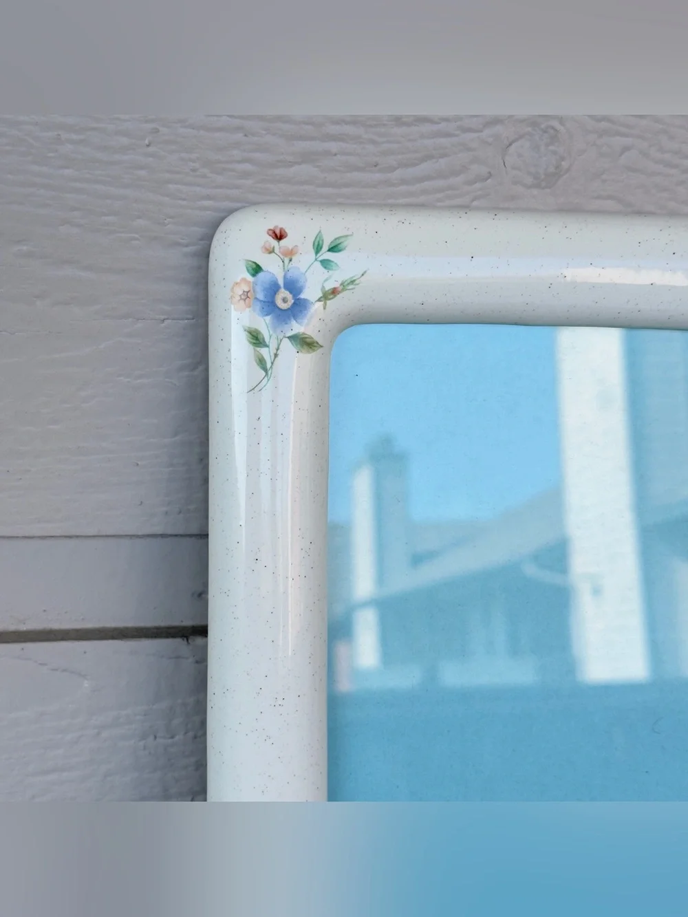 Vintage Glossy White Ceramic Picture Frame, Large Floral 1970s Cottagecore Frame